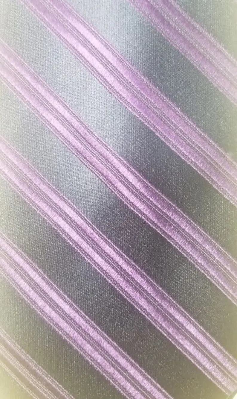 CLAIBORNE Men's Tie Black Purple Striped Necktie 100% Silk 57